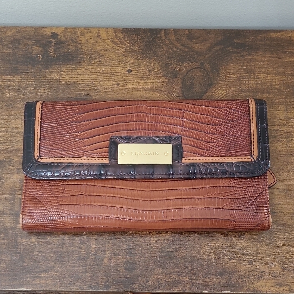 Brahmin Brown Trifold Checkbook Wallet